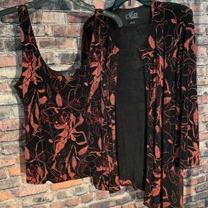 ALEX EVENINGS 2-Piece Ensemble - XL - Black with red floral pattern